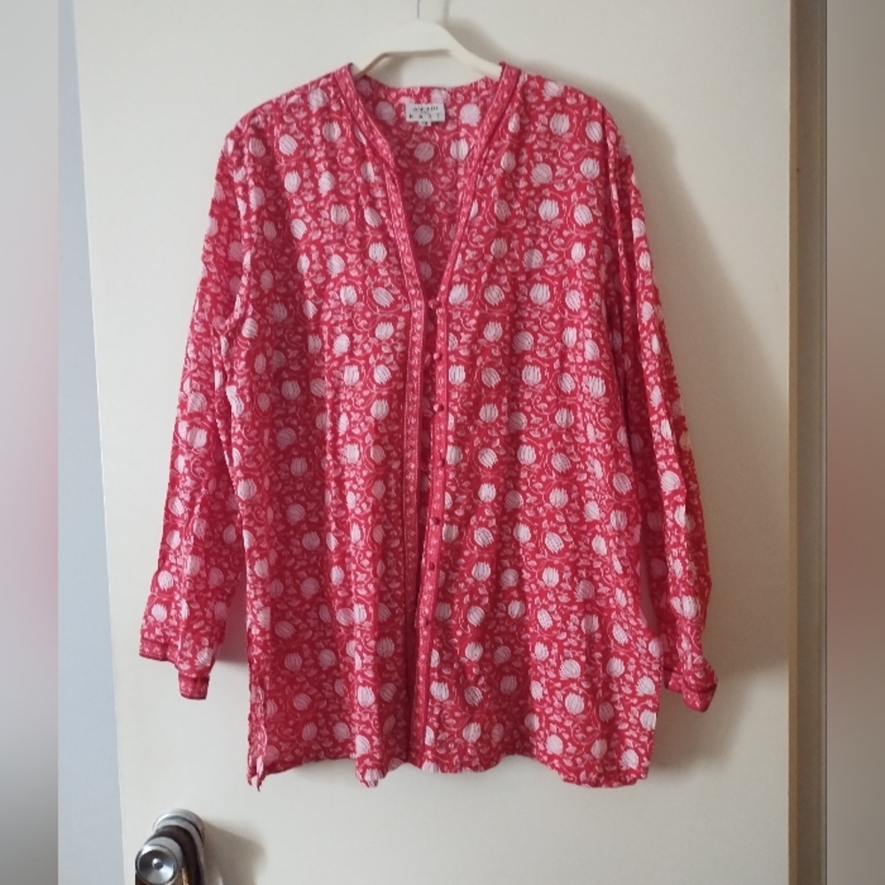 ANOKHI For East Indian Cotton Red + White Floral Blouse XL